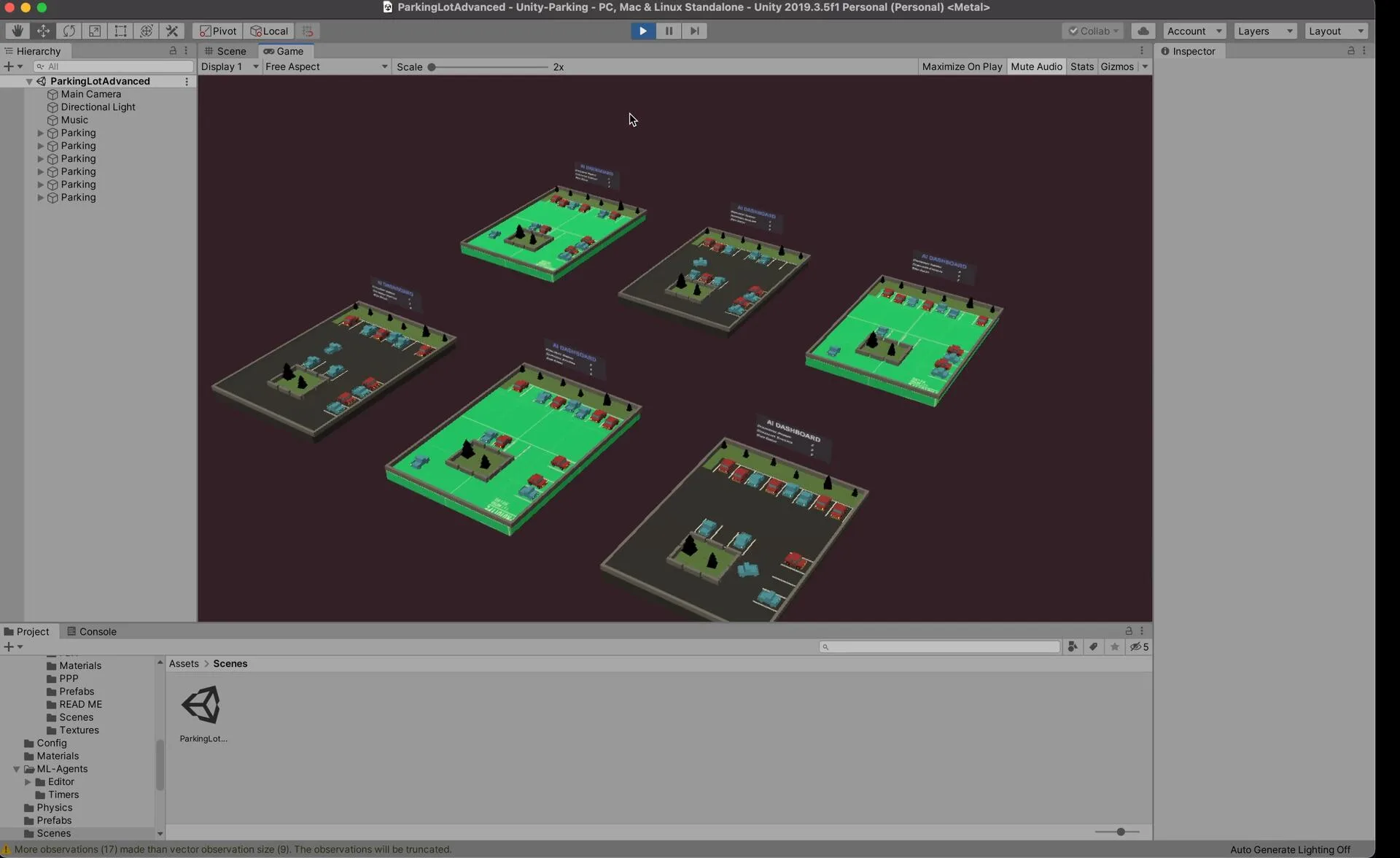 Unity ML-Agents parking lot simulation