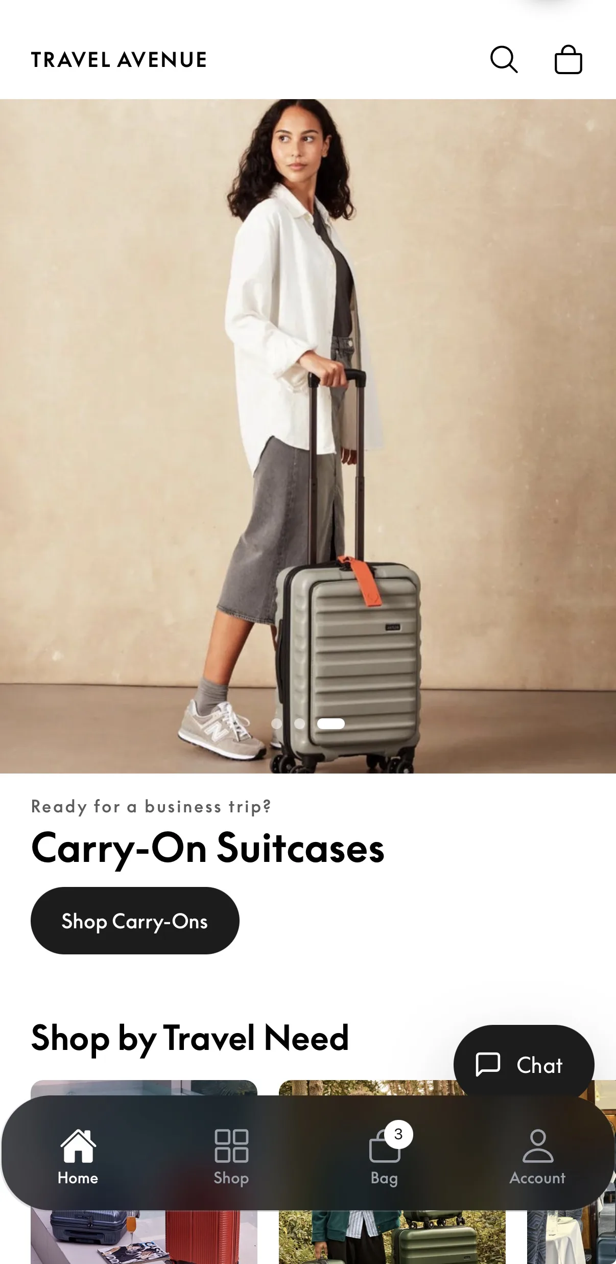 Travel Avenue mobile app home screen