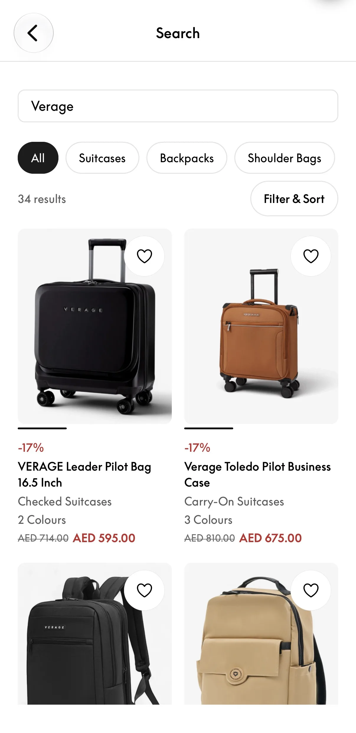 Travel Avenue mobile app search results